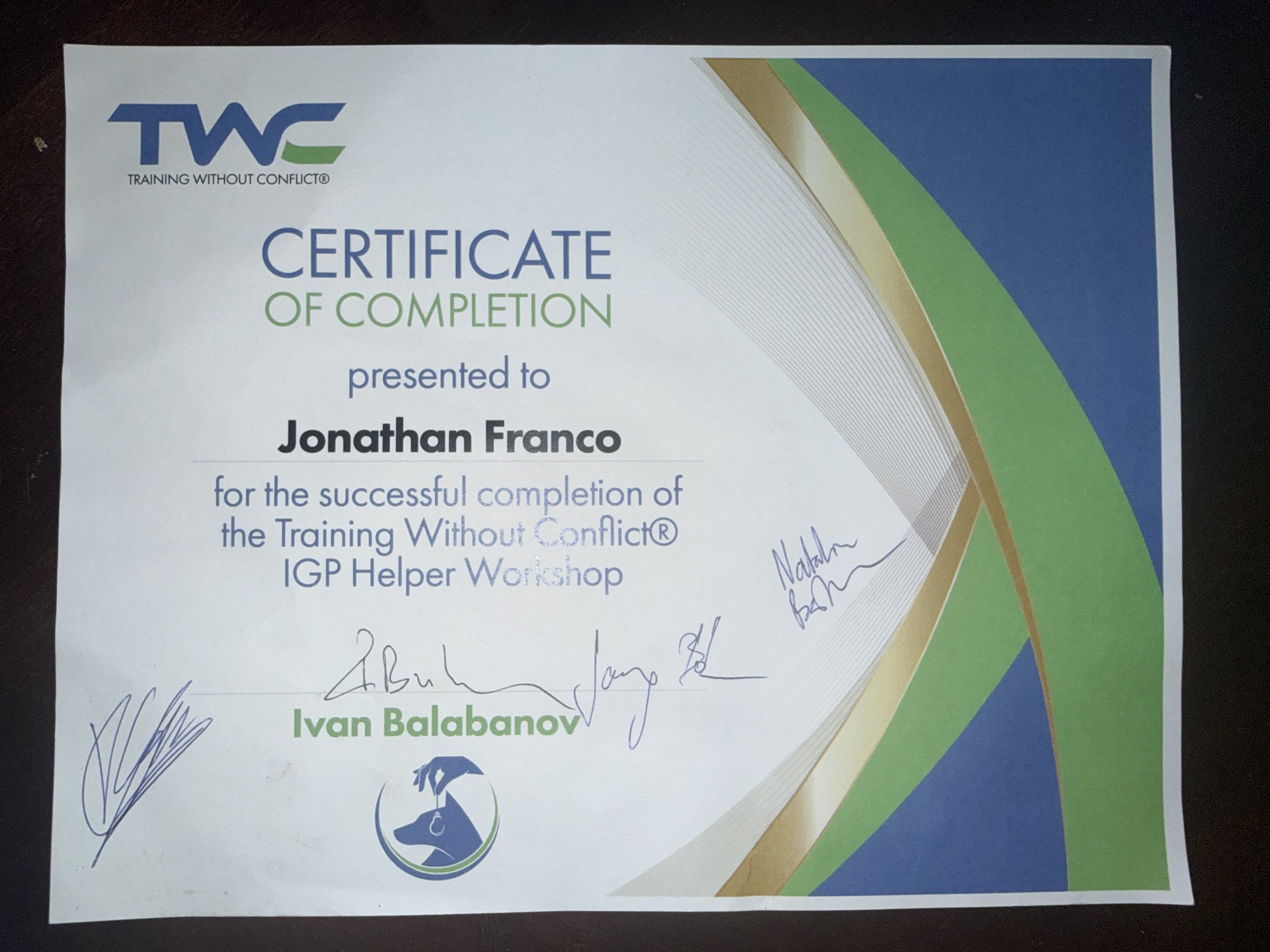 TWC IGP Helper Workshop Certificate — Jonathan Franco